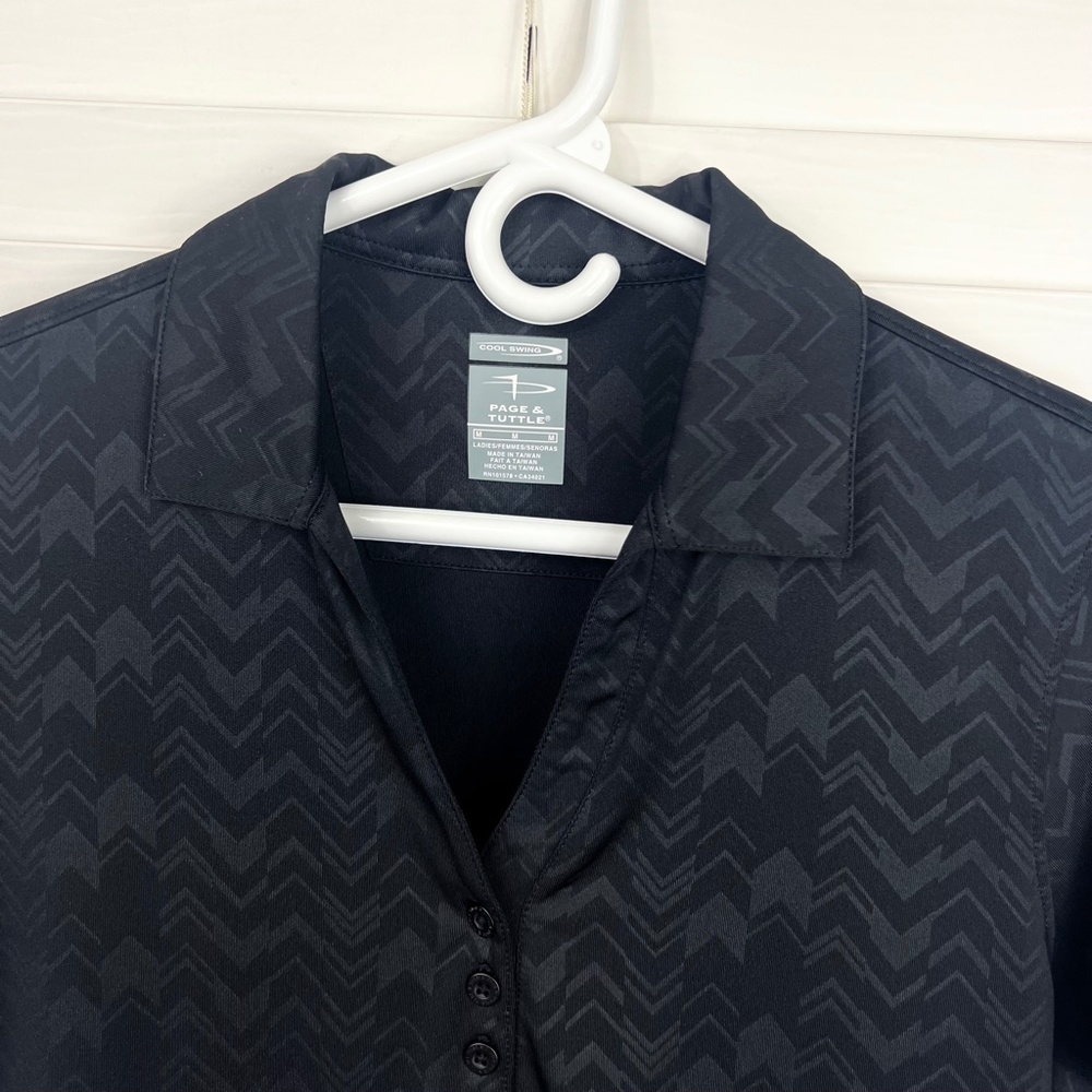 ⏳|•PAGE & TUTTLE•| Black Print Cool Swing Collared Short Sleeve V-Neck Golf Shir - Picture 4 of 13